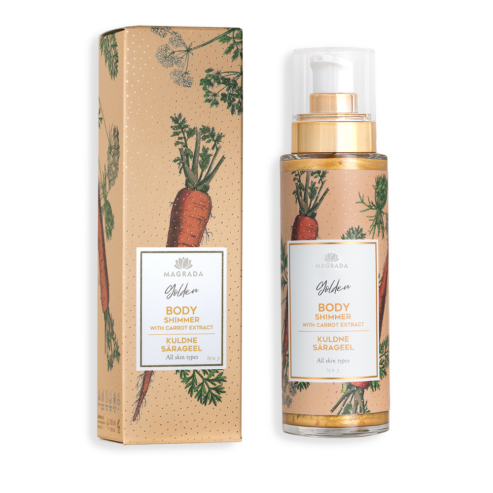 Magrada Golden Body Shimmer – veganes Shimmer Gel mit Karotte, Aloe und Johanniskraut