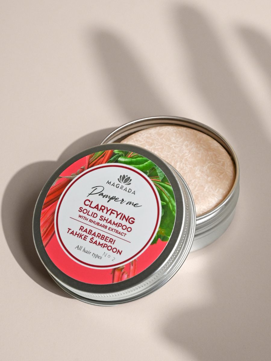 Klärendes festes Shampoo mit Rhabarber für fettige Haare und gründliche Reinigung
