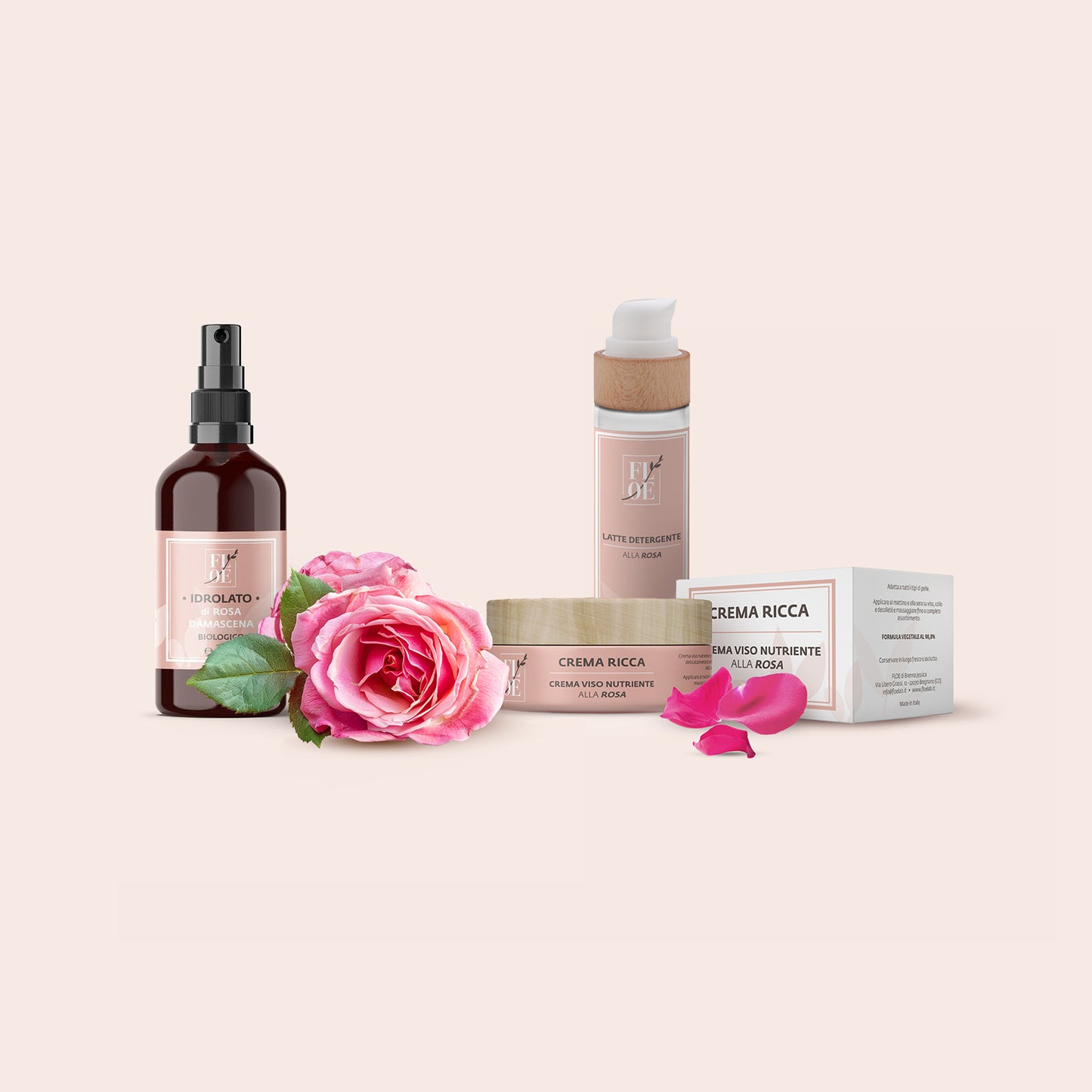 FLOE Set Rose - Rosen Reinigungsmilch - Rosen Hydrolat - Rosen Gesichtscreme