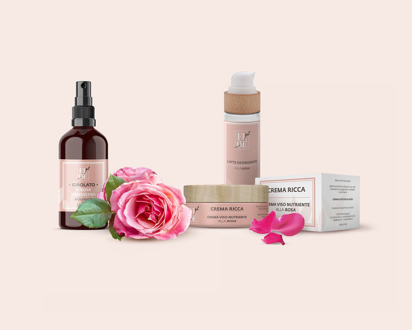 FLOE Set Rose - Rosen Reinigungsmilch - Rosen Hydrolat - Rosen Gesichtscreme