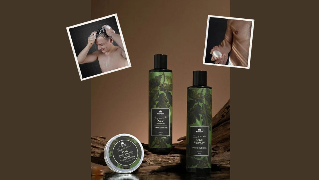 Oak Imperial Pflegeset für Männer mit Shampoo, Duschgel und festem Shampoo auf Eichenholz – Geschenk für Fußballer