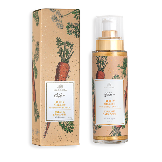 Magrada Golden Body Shimmer – veganes Shimmer Gel mit Karotte, Aloe und Johanniskraut