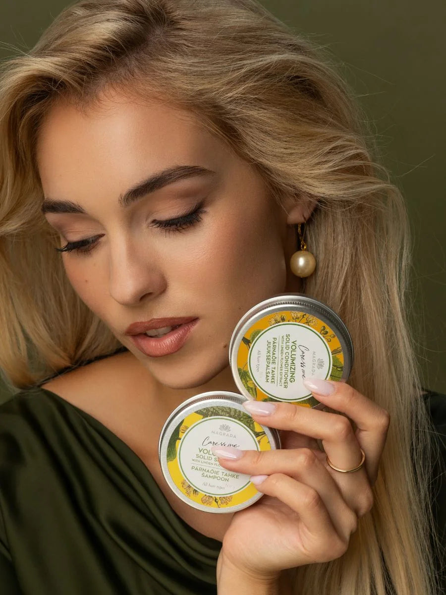 Festes Shampoo und Conditioner Set mit Lindenblüte – ideale Reisekosmetik für Handgepäck