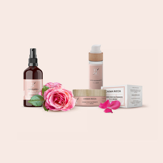 FLOE Set Rose - Rosen Reinigungsmilch - Rosen Hydrolat - Rosen Gesichtscreme