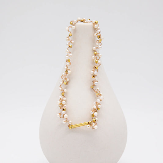 GlamFlex Süßwasserperlen Armband Weiß mit silber vergoldetem Verschluss - elastisches Flexi-Armband handgefertigt