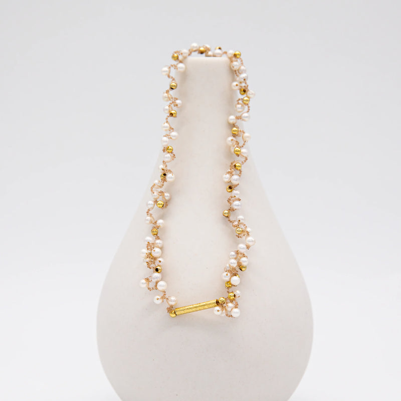 GlamFlex Armband Süßwasserperlen Weiß