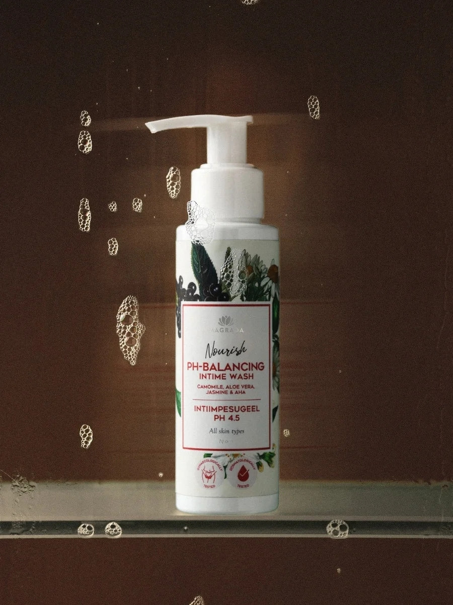 Intimwaschgel pH 4,5 mit Kamille und Aloe Vera von MAGRADA, 100ml Flasche mit Pumpspender