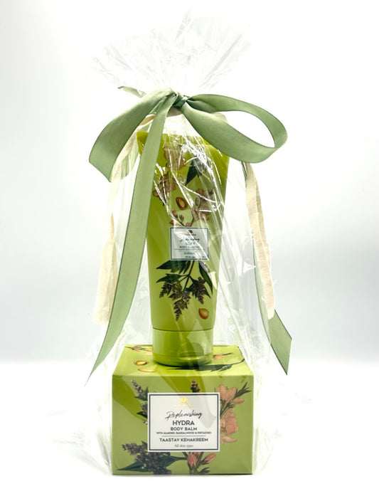 LAUREN Pflegeset mit Hydra Body Balm und Silky Body Cleanser – vegane Körperpflege mit Mandel, Sandelholz und Pistazie in Geschenkverpackung