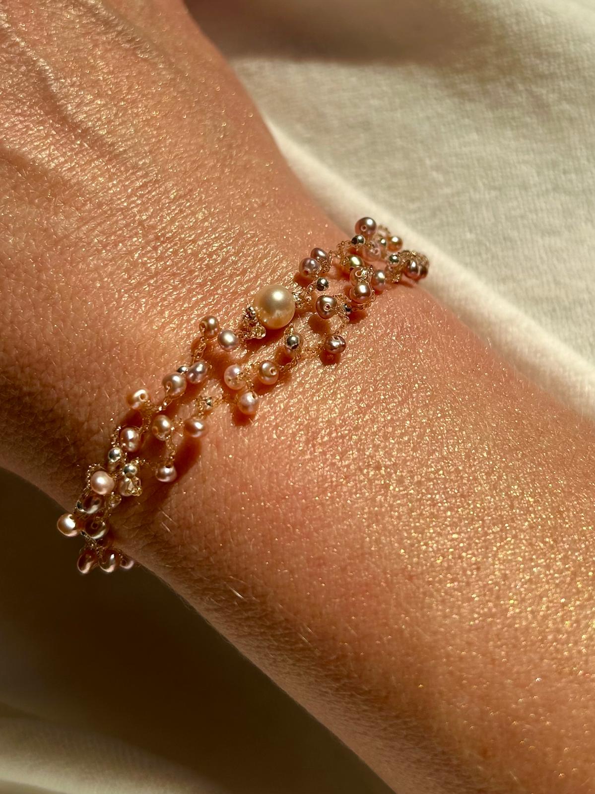 GlamFlex Süßwasserperlen Armband Rosa mit silber vergoldetem Verschluss - elastisches Flexi-Armband handgefertigt