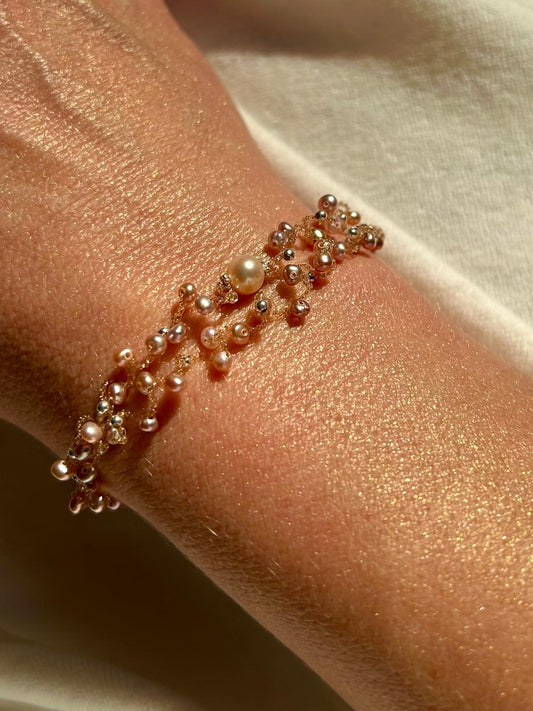 GlamFlex Süßwasserperlen Armband Rosa mit silber vergoldetem Verschluss - elastisches Flexi-Armband handgefertigt