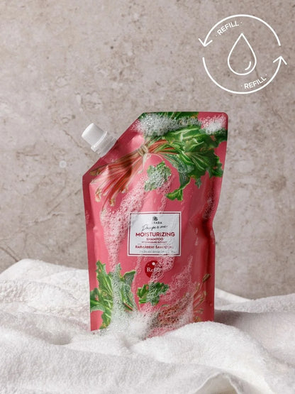 Rhabarber Shampoo Nachfüllpack 500 ml von MAGRADA – rosa Nachfüllbeutel mit Schaum
