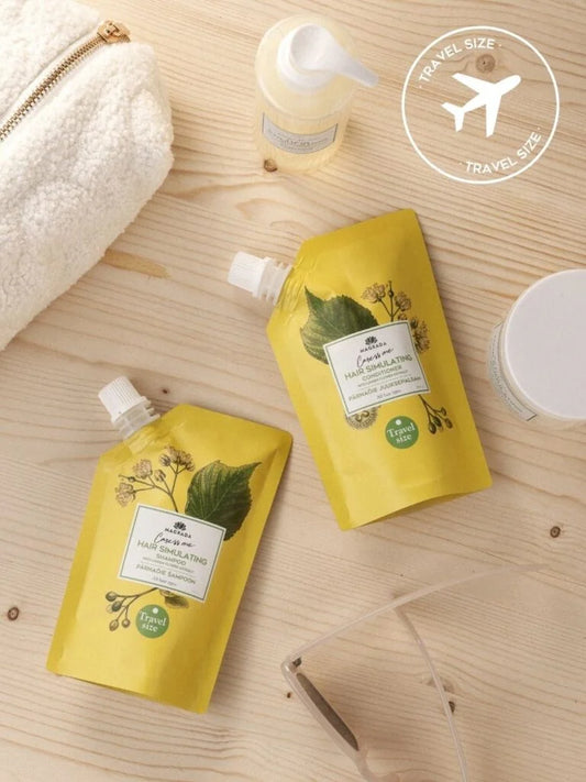 Shampoo und Conditioner Set mit Lindenblüte für Reisen – Reisekosmetik für Handgepäck